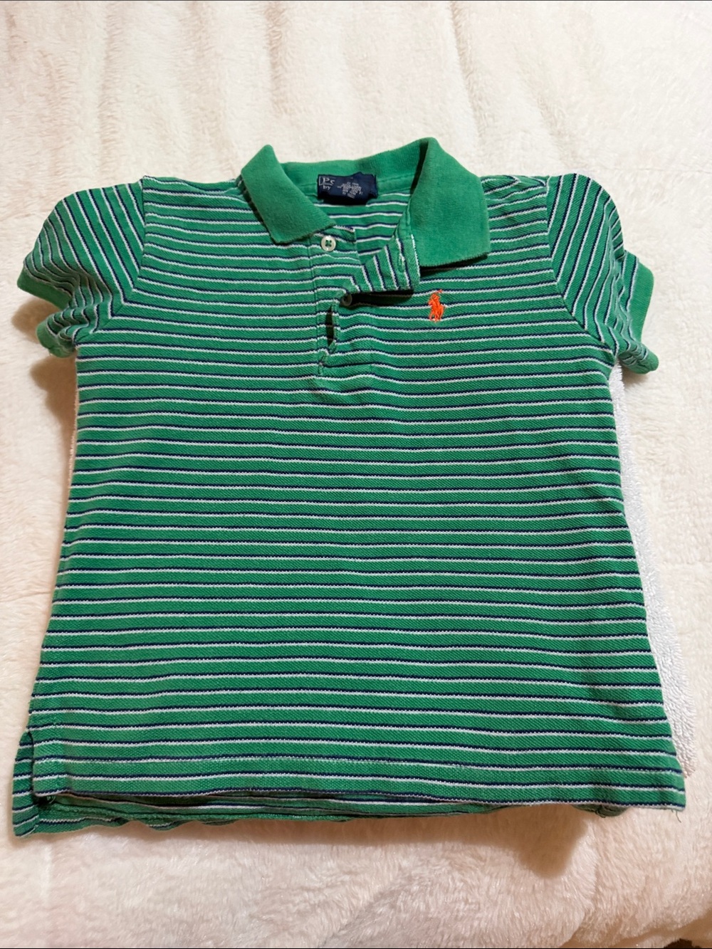 Polo by Ralph Lauren Green Striped Polo with Orange Pony